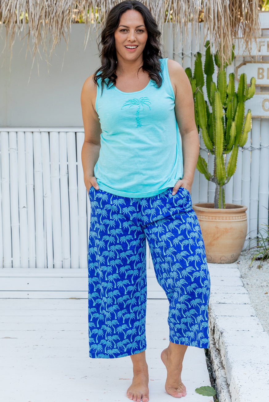 Palm Tree Beaded Tank Cotton Top