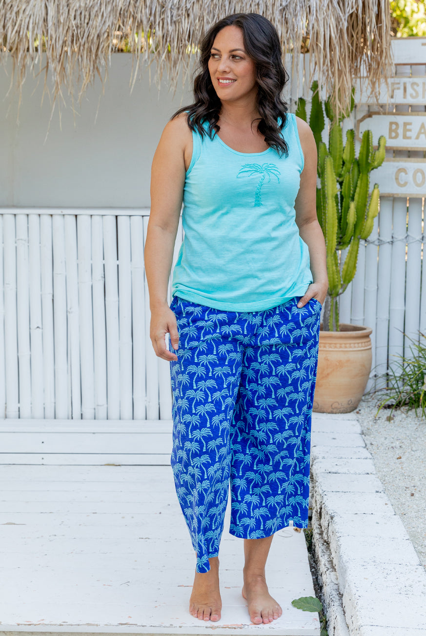 Palm Tree Beaded Tank Cotton Top