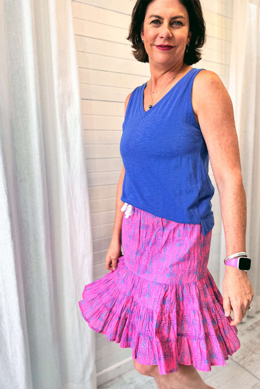 Woodblock Palm Tree Ruffle Skirt – Easy, Breezy Island Style