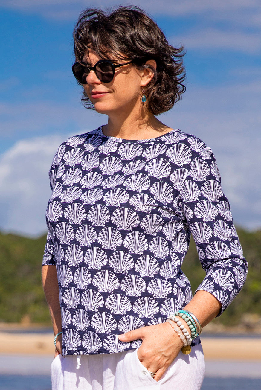 Seashell 3/4 Sleeve Cotton Beach Tee
