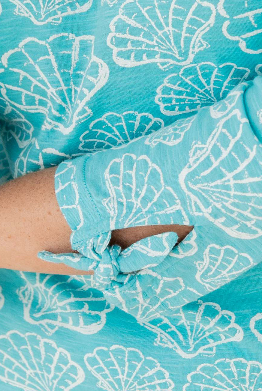 Fan Shell Long Tie Sleeve Cotton Top