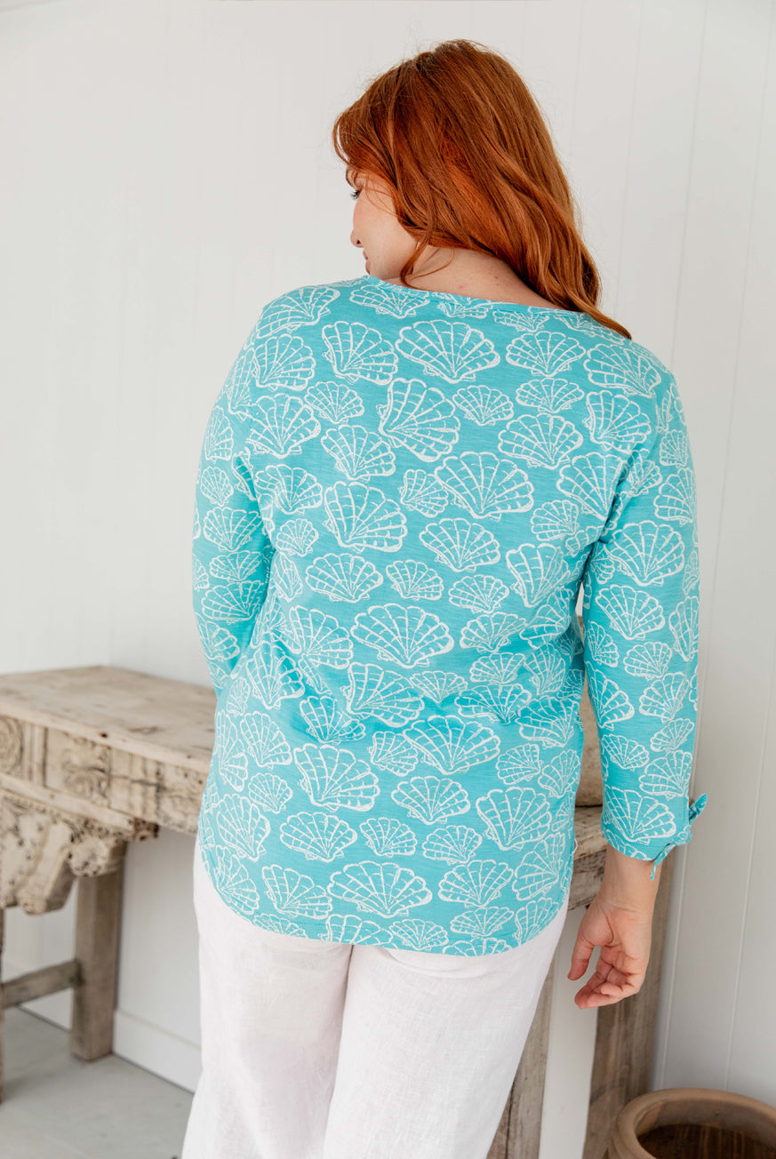 Fan Shell Long Tie Sleeve Cotton Top