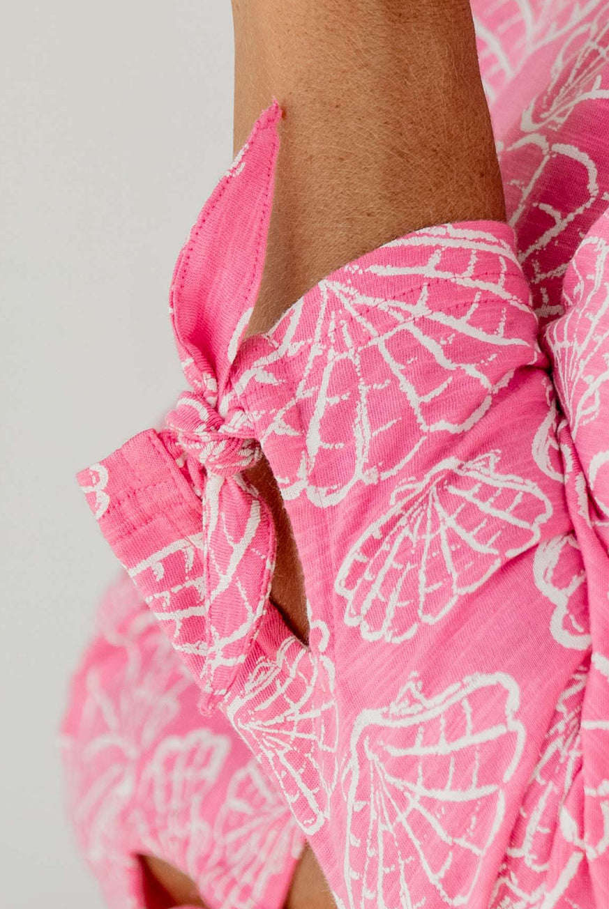 Fan Shell Long Tie Sleeve Cotton Top