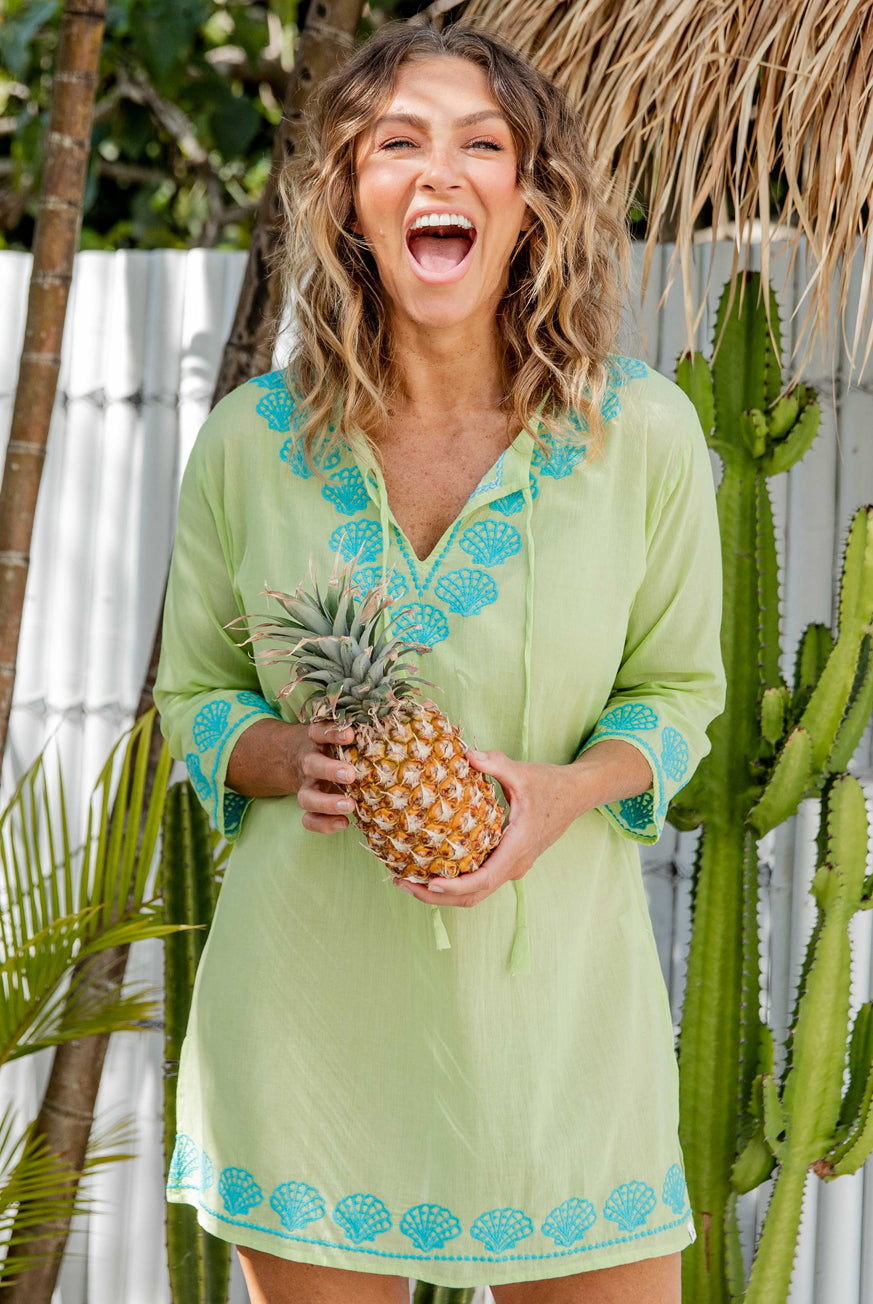 Shell Embroidered Cotton Beach Tunic