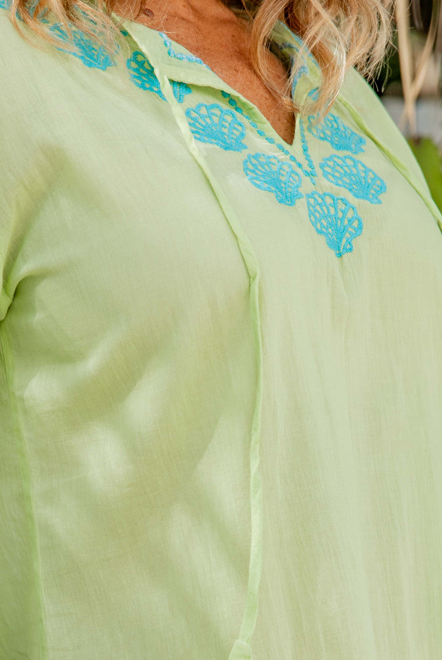 Shell Embroidered Cotton Beach Tunic