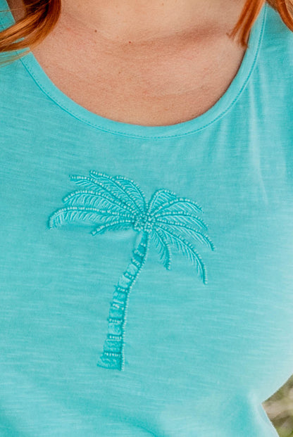 Palm Tree Beaded Cotton Tank Top