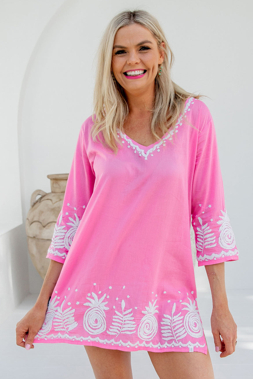 Pineapple Hand Embroidered Cotton Tunic