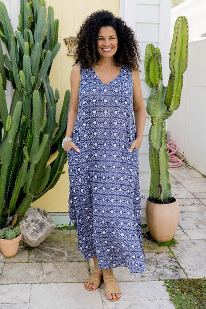 Tribal Turtle Cotton Maxi Dress