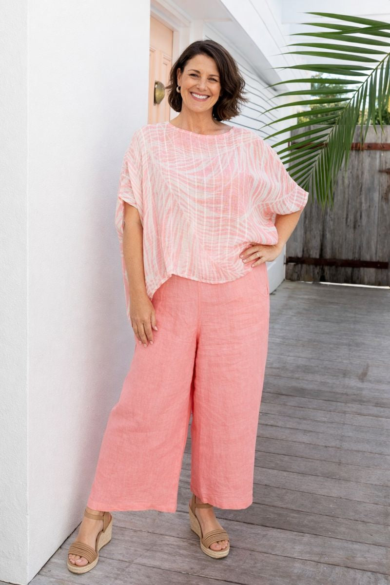 Palm Leaf Venice Linen Gauze Floaty Top