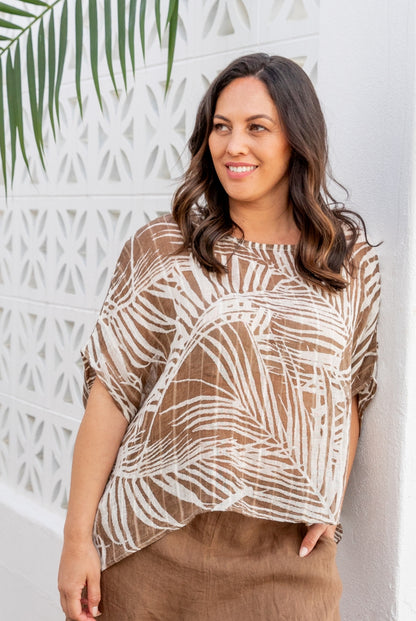 Palm Leaf Venice Linen Gauze Floaty Top