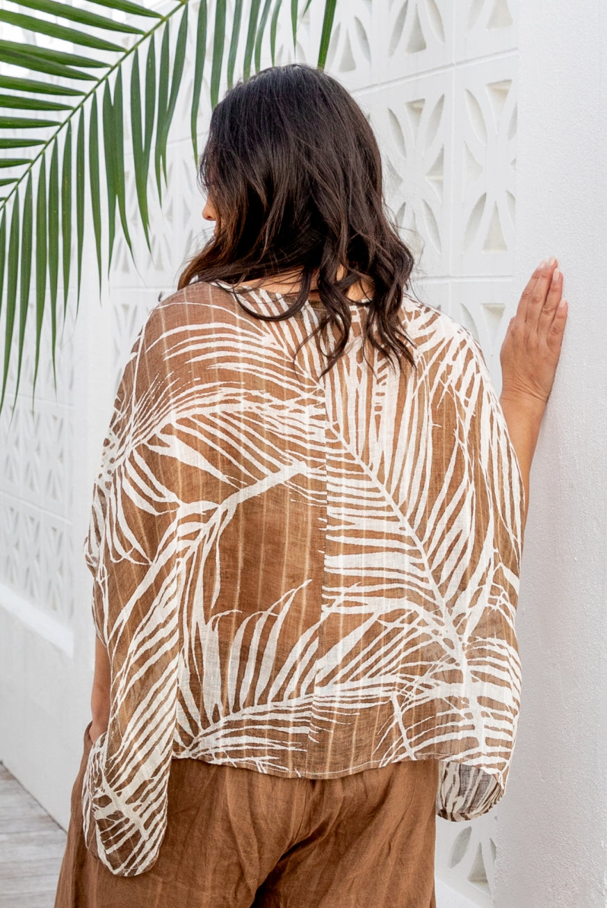 Palm Leaf Venice Linen Gauze Floaty Top