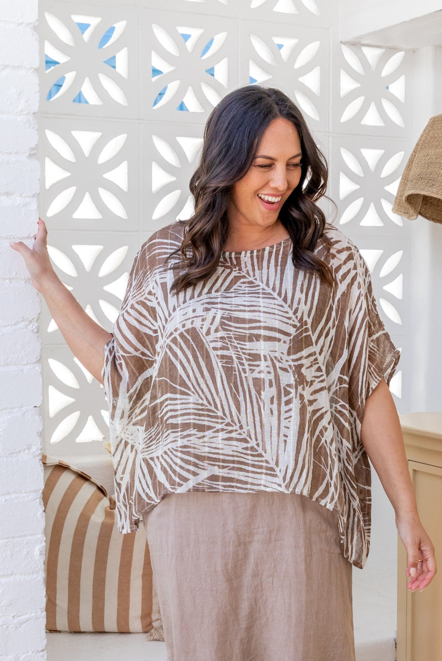 Palm Leaf Venice Linen Gauze Floaty Top