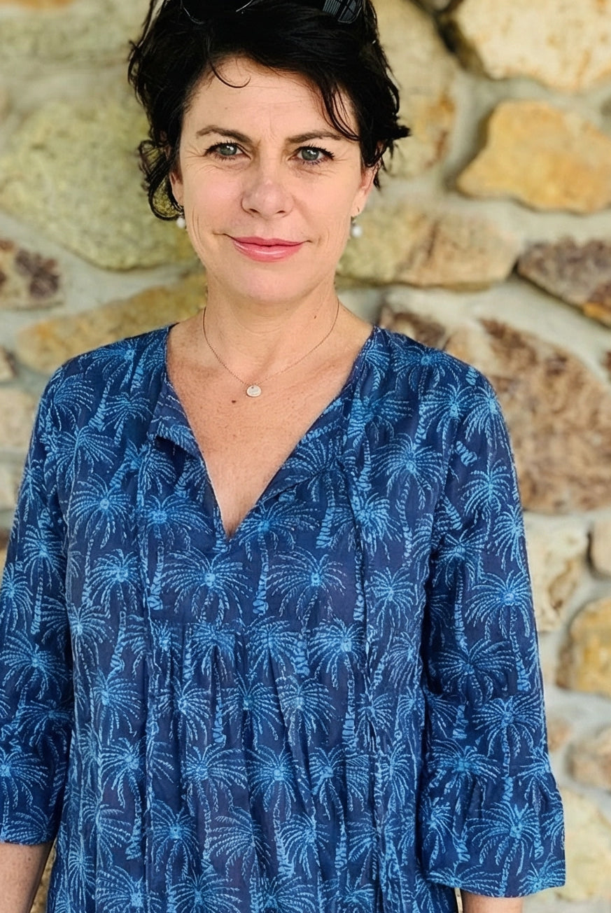 Wood Block Palm Cotton Dress