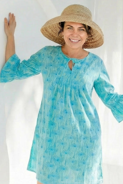 Wood Block Palm Cotton Dress