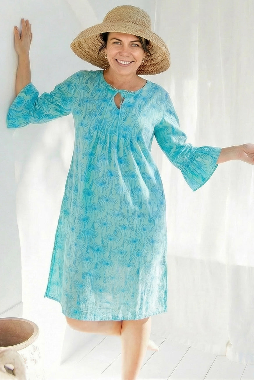 Wood Block Palm Cotton Dress