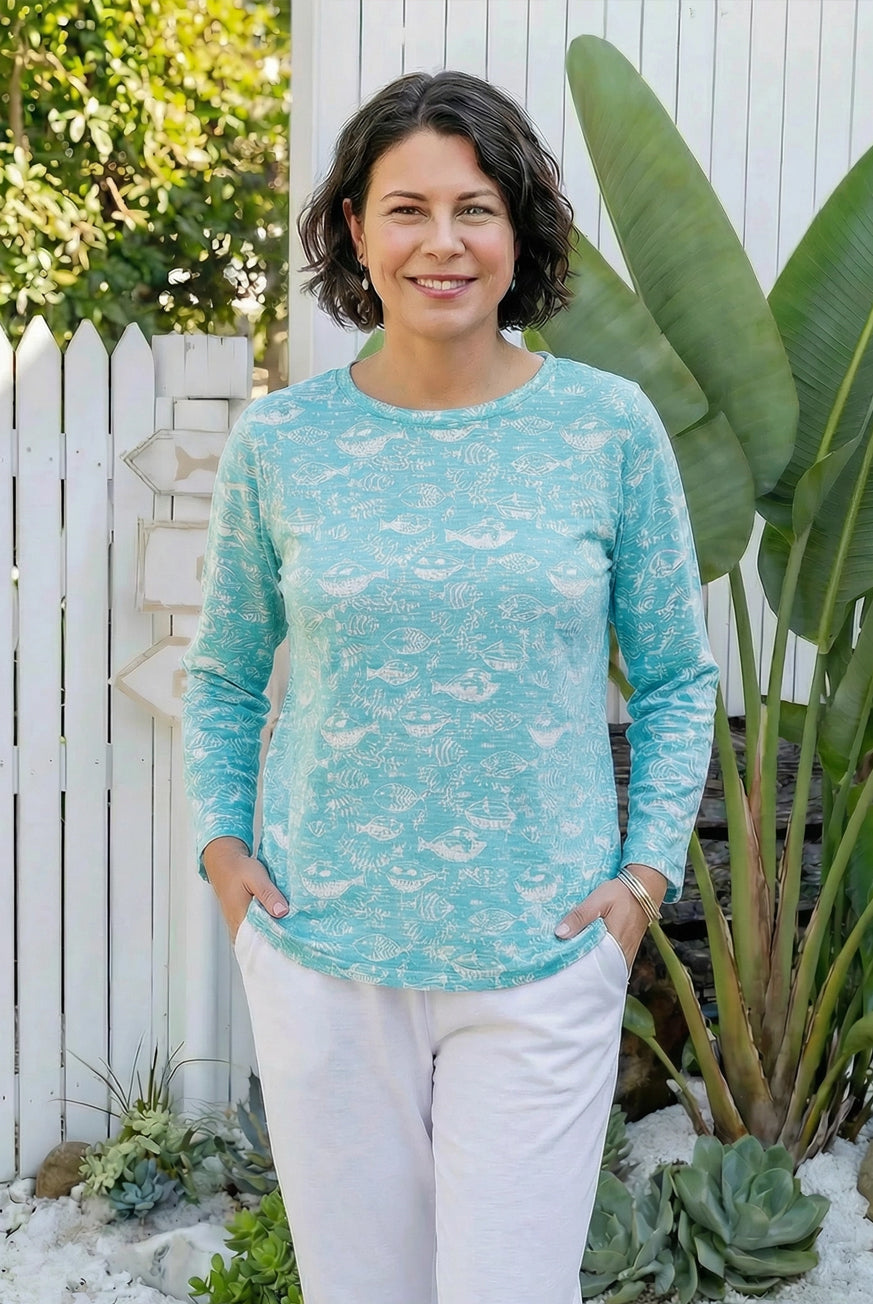 Tonal Fishy Lslv Sleeve Top