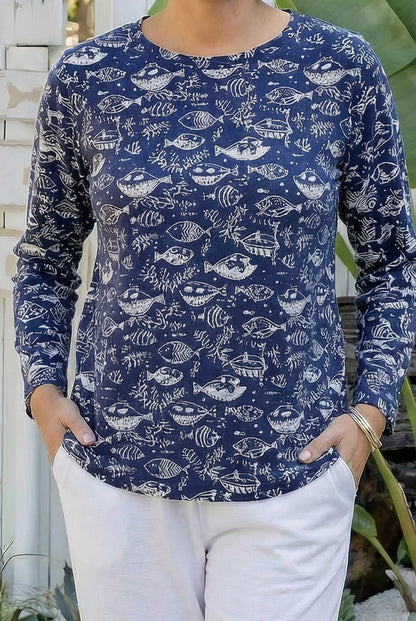 Tonal Fishy Lslv Sleeve Top