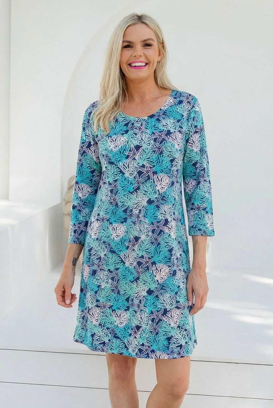 Coral Reef Sleeve Dress in Cotton