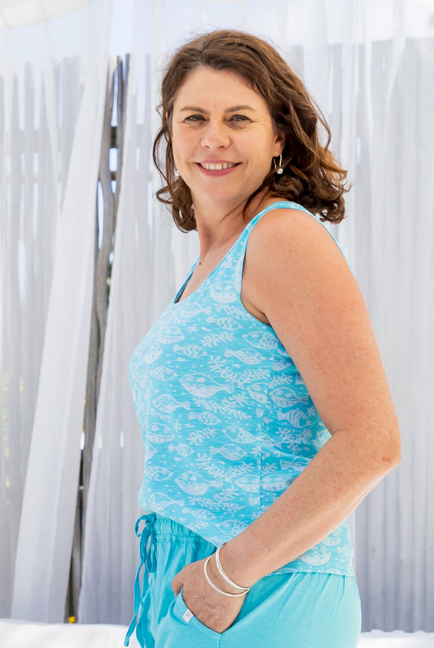 Tonal Fishy Cotton Tank Top