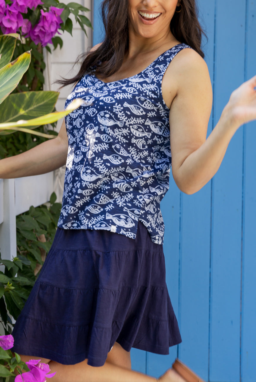 Tonal Fishy Cotton Tank Top
