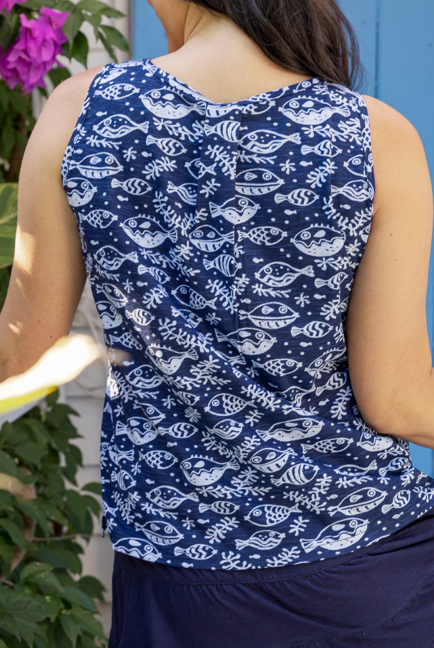 Tonal Fishy Cotton Tank Top