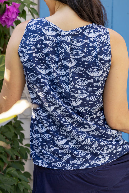 Tonal Fishy Cotton Tank Top