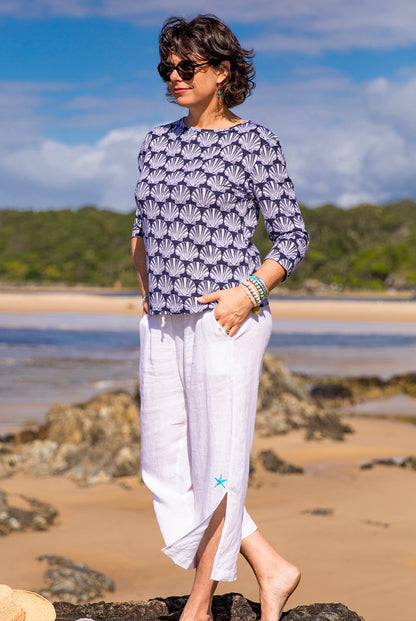 Seashell 3/4 Sleeve Cotton Beach Tee KV531