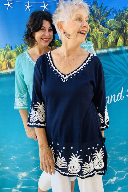 Pineapple Hand Embroidered Cotton Tunic