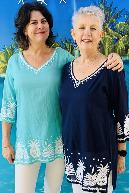 Pineapple Hand Embroidered Cotton Tunic