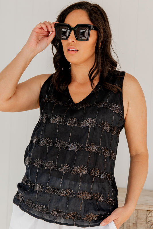 Sequin Palm Tree Cotton Top