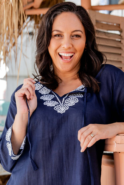 Shell Embroidered Cotton Beach Tunic